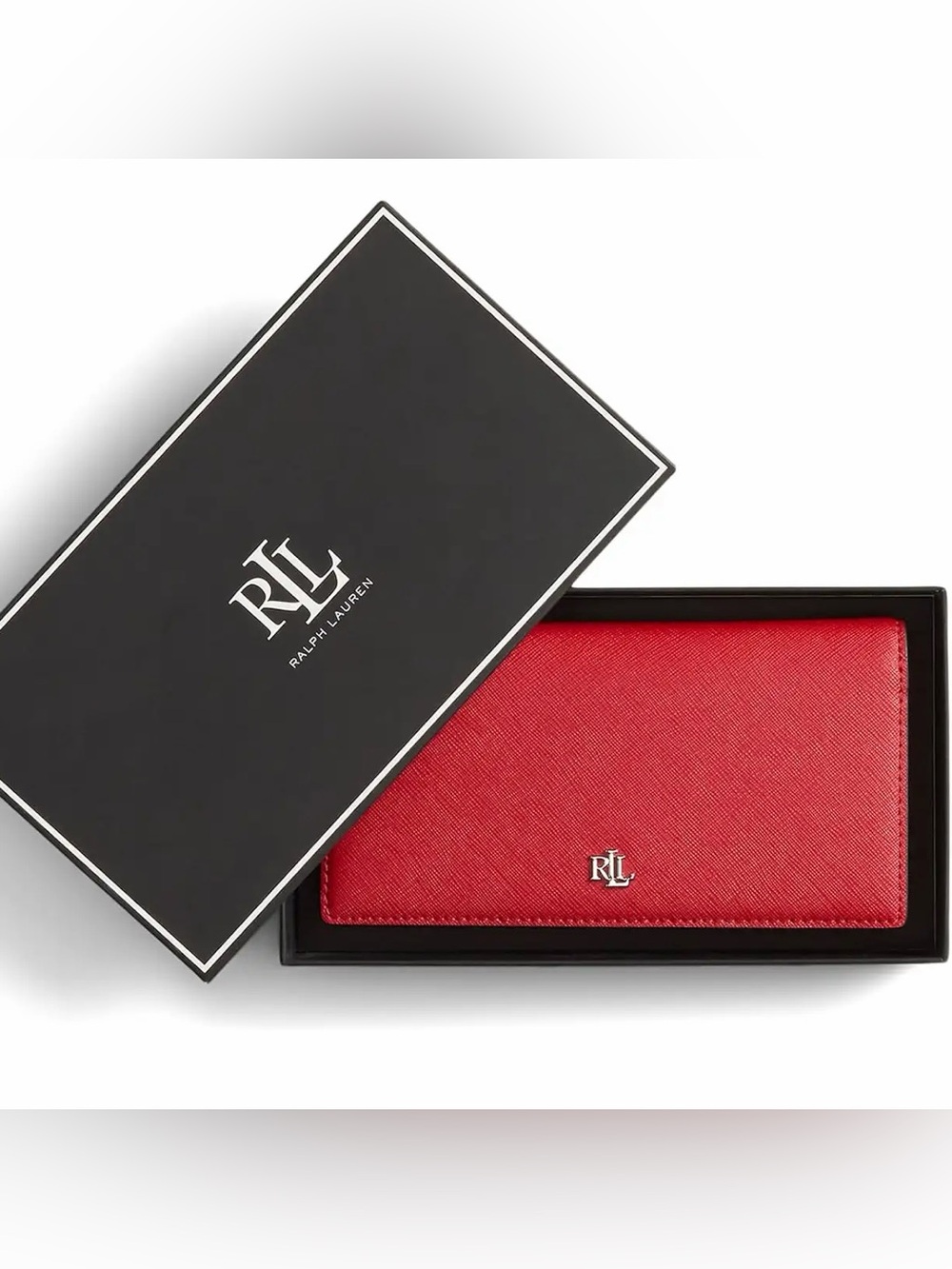 NEW IN BOX Lauren Ralph Lauren Crosshatch Leather Slim Wallet in Festive Red